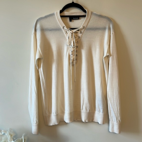 The Kooples Cream Lace-Up Merino Wool Sweater Size M. - Picture 1 of 12